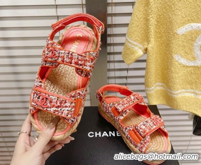 Discount Fashion Chanel Tweed Strap Sandals G38945 Orange