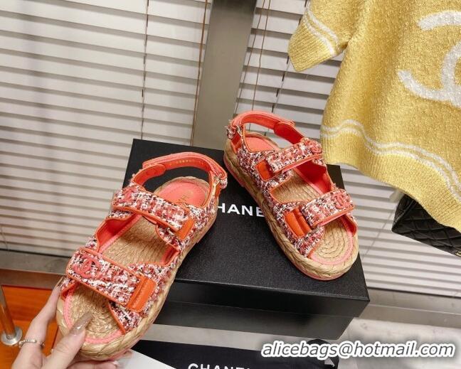 Discount Fashion Chanel Tweed Strap Sandals G38945 Orange