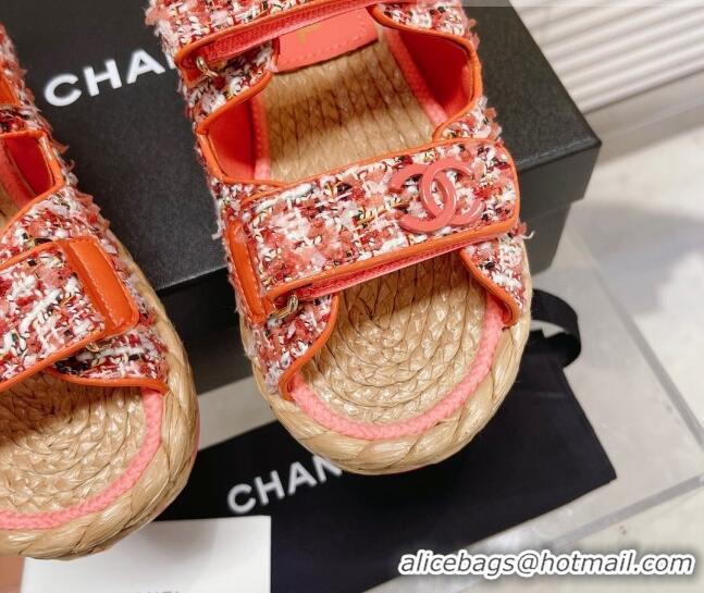 Discount Fashion Chanel Tweed Strap Sandals G38945 Orange