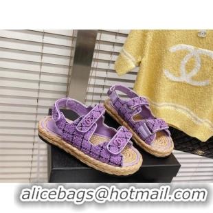 Perfect Chanel Tweed Strap Sandals G38945 Violet Purple