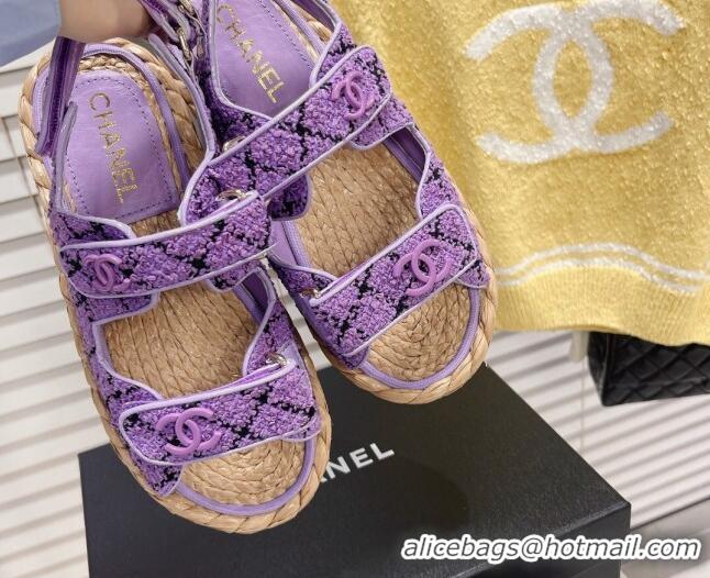 Perfect Chanel Tweed Strap Sandals G38945 Violet Purple