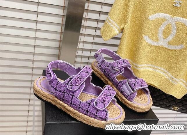 Perfect Chanel Tweed Strap Sandals G38945 Violet Purple