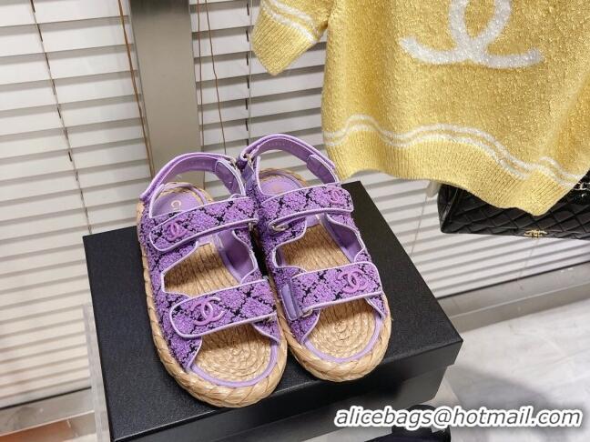 Perfect Chanel Tweed Strap Sandals G38945 Violet Purple