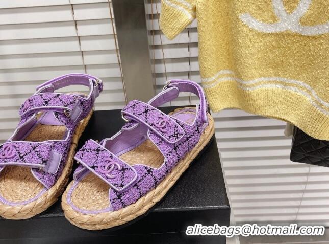 Perfect Chanel Tweed Strap Sandals G38945 Violet Purple