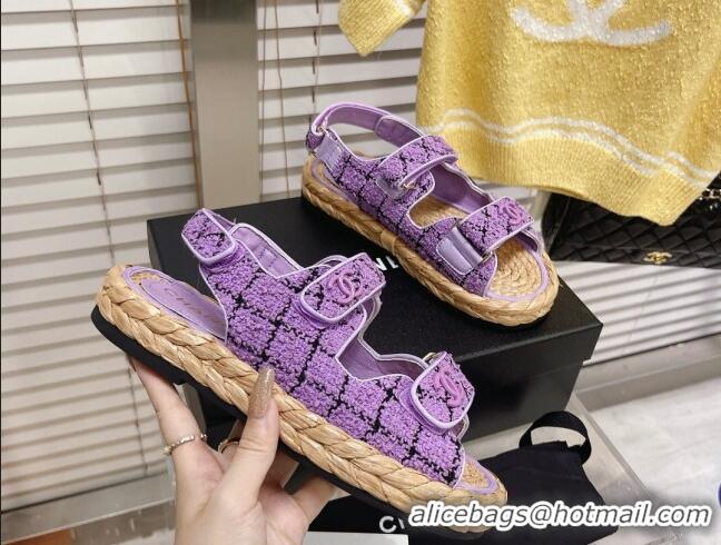 Perfect Chanel Tweed Strap Sandals G38945 Violet Purple