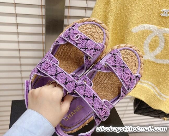 Perfect Chanel Tweed Strap Sandals G38945 Violet Purple