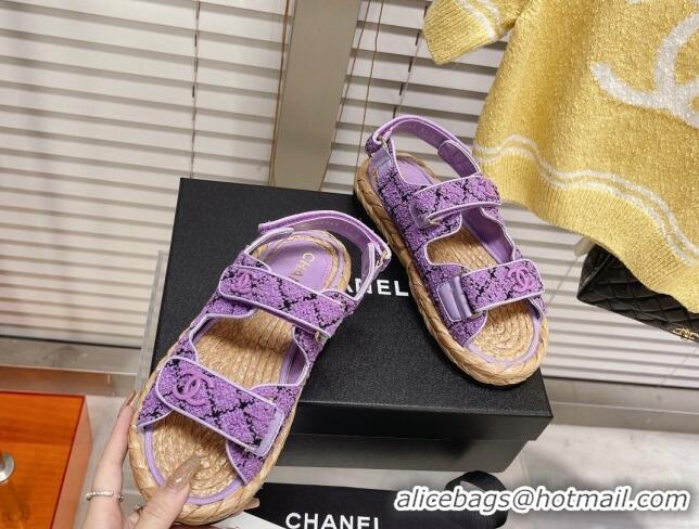 Perfect Chanel Tweed Strap Sandals G38945 Violet Purple