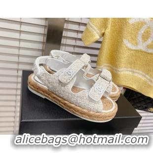 Duplicate Chanel Tweed Strap Sandals G38945 White/Beige