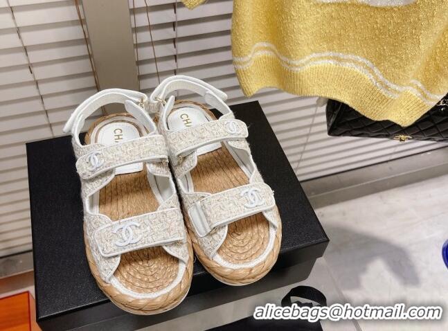 Duplicate Chanel Tweed Strap Sandals G38945 White/Beige