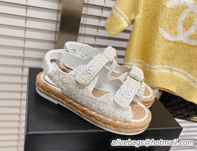 Duplicate Chanel Tweed Strap Sandals G38945 White/Beige