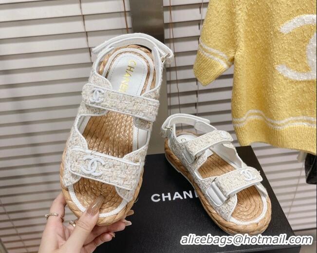 Duplicate Chanel Tweed Strap Sandals G38945 White/Beige