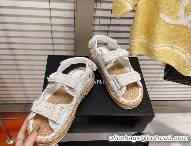 Duplicate Chanel Tweed Strap Sandals G38945 White/Beige