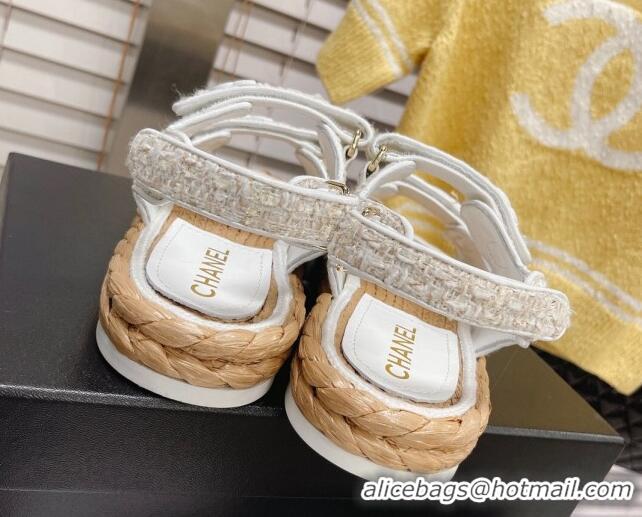 Duplicate Chanel Tweed Strap Sandals G38945 White/Beige