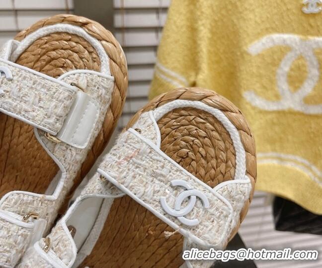 Duplicate Chanel Tweed Strap Sandals G38945 White/Beige