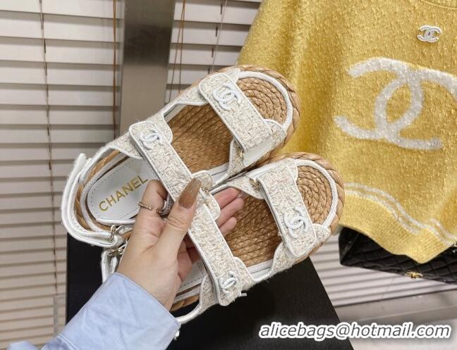 Duplicate Chanel Tweed Strap Sandals G38945 White/Beige