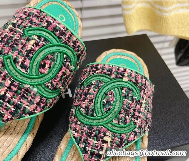 Most Popular Chanel Tweed Flat Thong Sandals Green 05197