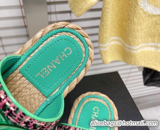 Most Popular Chanel Tweed Flat Thong Sandals Green 05197