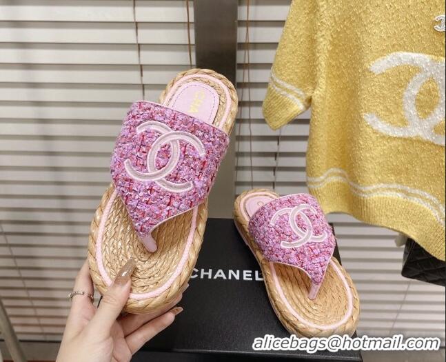 Pretty Style Chanel Tweed Flat Thong Sandals Purple 051973