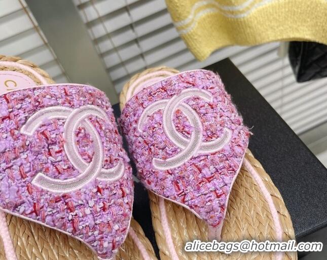 Pretty Style Chanel Tweed Flat Thong Sandals Purple 051973