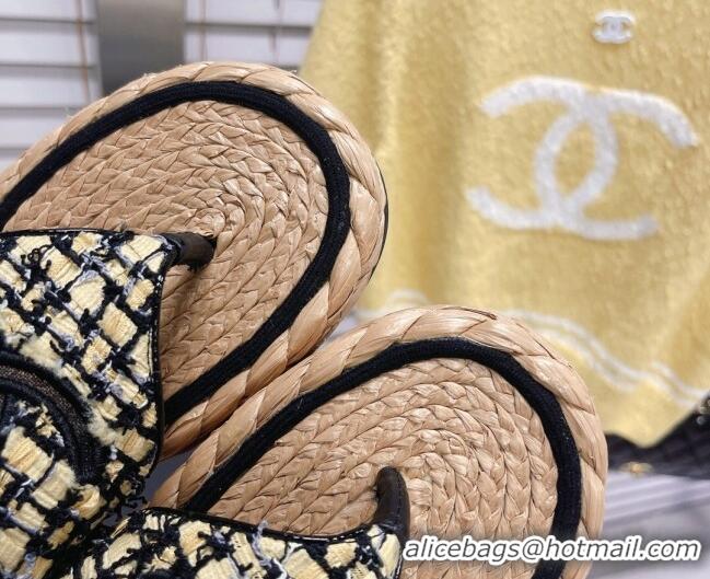 Stylish Chanel Tweed Flat Thong Sandals Black/Yellow 051975