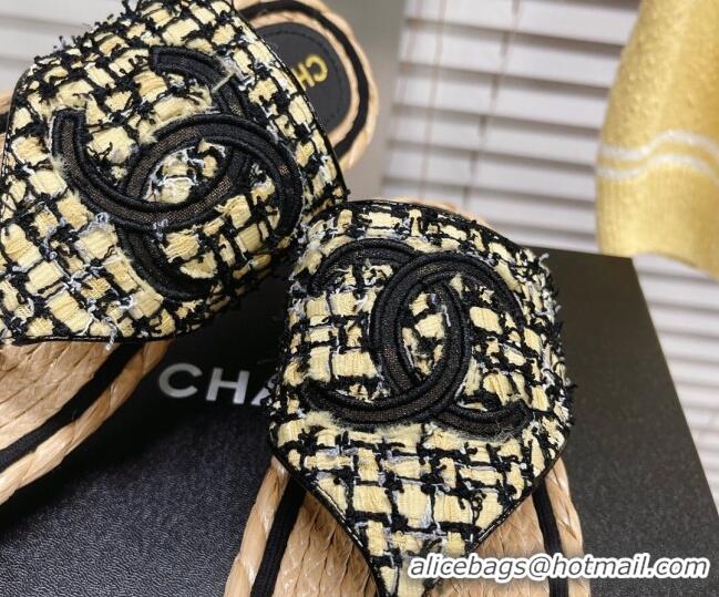 Stylish Chanel Tweed Flat Thong Sandals Black/Yellow 051975