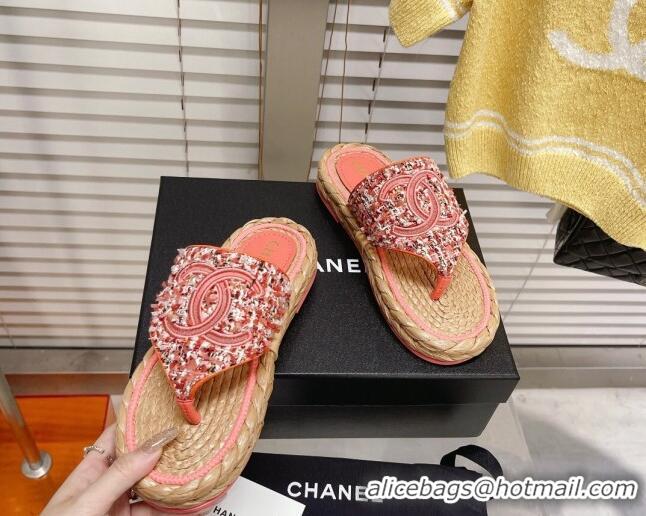 Crafted Chanel Tweed Flat Thong Sandals Orange 051976