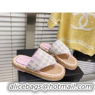 Sumptuous Chanel Tweed Flat Thong Sandals Light Purple 051977