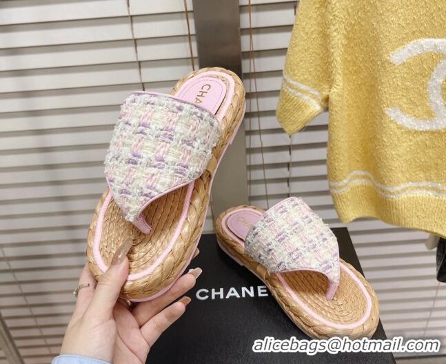 Sumptuous Chanel Tweed Flat Thong Sandals Light Purple 051977