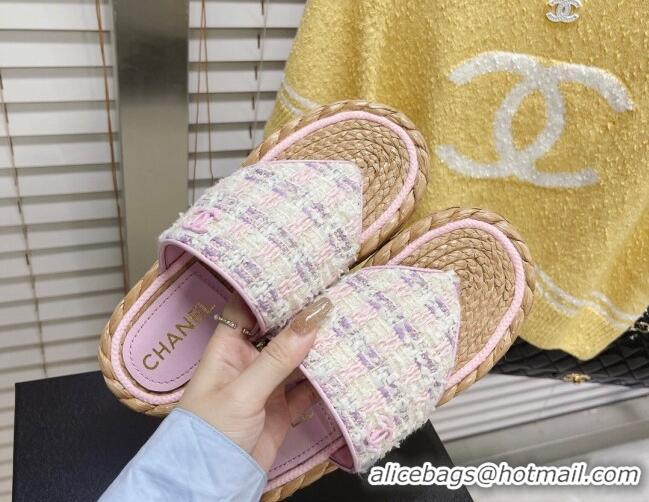 Sumptuous Chanel Tweed Flat Thong Sandals Light Purple 051977