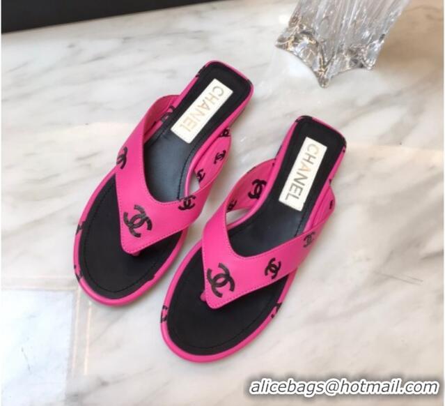 Most Popular Chanel CC Printed Lambskin Thong Sandals G38978 Dark Pink