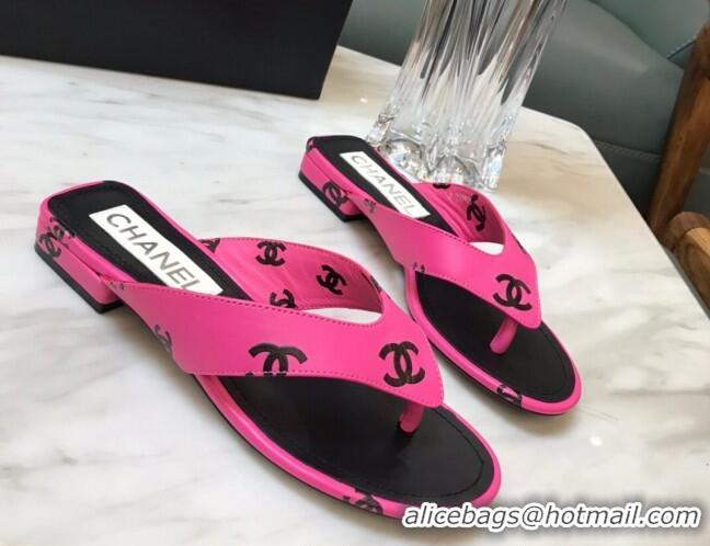 Most Popular Chanel CC Printed Lambskin Thong Sandals G38978 Dark Pink