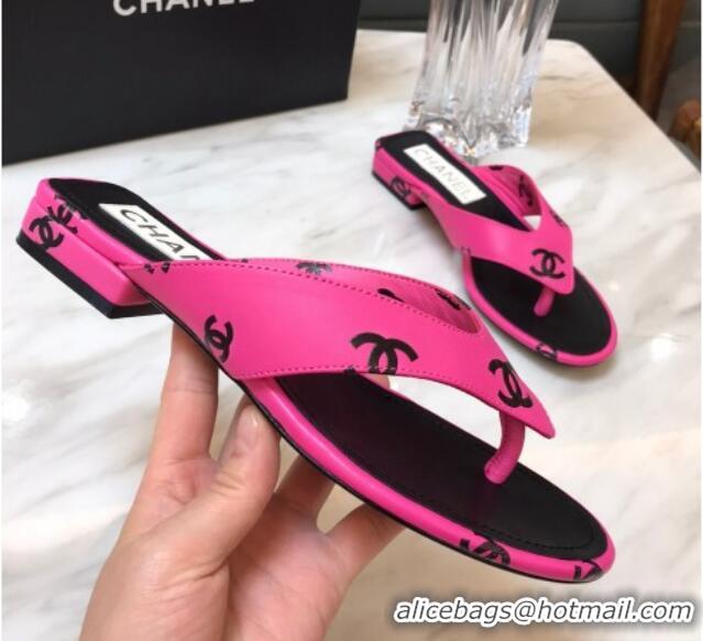 Most Popular Chanel CC Printed Lambskin Thong Sandals G38978 Dark Pink