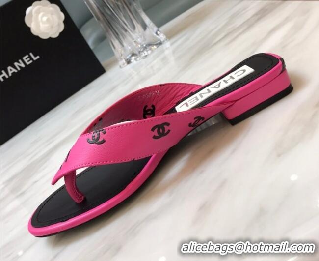 Most Popular Chanel CC Printed Lambskin Thong Sandals G38978 Dark Pink