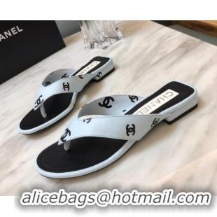 Good Product Chanel CC Printed Lambskin Thong Sandals G38978 Blue