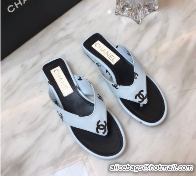 Good Product Chanel CC Printed Lambskin Thong Sandals G38978 Blue