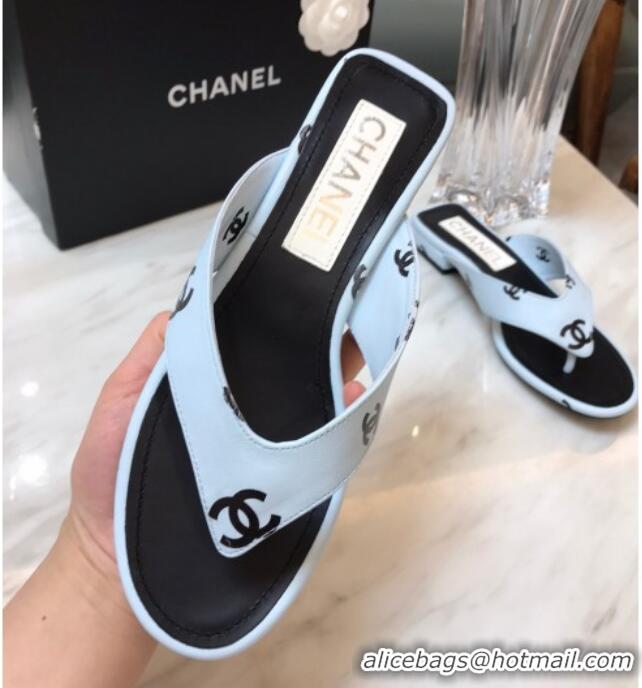 Good Product Chanel CC Printed Lambskin Thong Sandals G38978 Blue