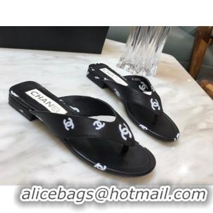 Charming Chanel CC Printed Lambskin Thong Sandals G38978 Black