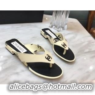 Original Cheap Chanel CC Printed Lambskin Thong Sandals G38978 Yellow