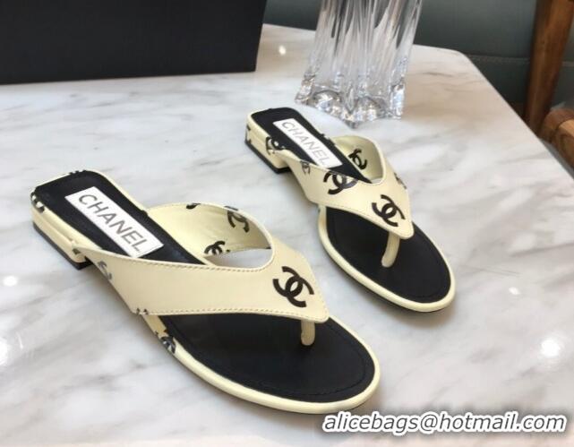 Original Cheap Chanel CC Printed Lambskin Thong Sandals G38978 Yellow