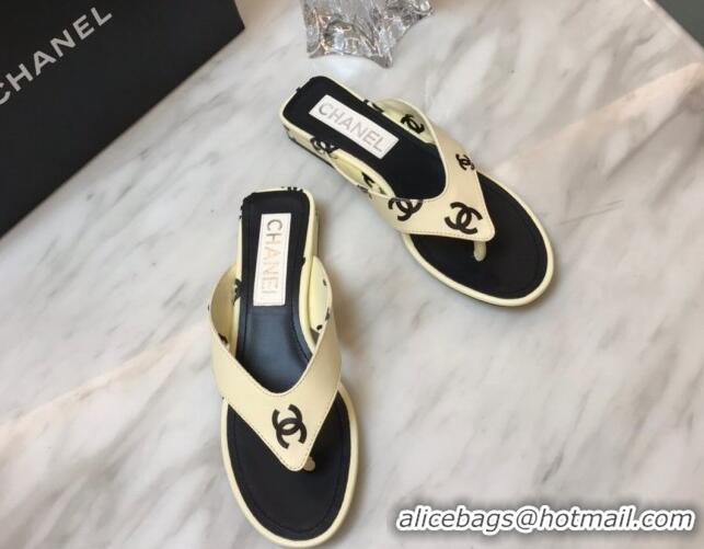 Original Cheap Chanel CC Printed Lambskin Thong Sandals G38978 Yellow