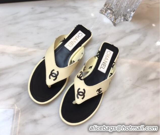 Original Cheap Chanel CC Printed Lambskin Thong Sandals G38978 Yellow