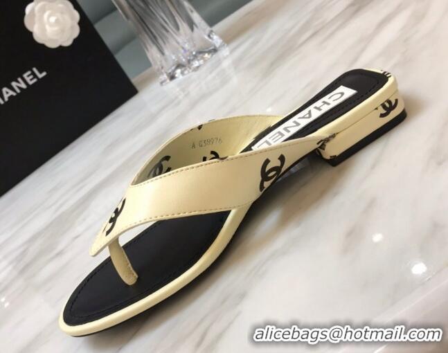 Original Cheap Chanel CC Printed Lambskin Thong Sandals G38978 Yellow