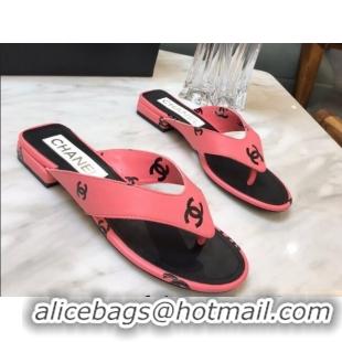 Stylish Chanel CC Printed Lambskin Thong Sandals G38978 Peach Pink