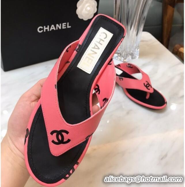 Stylish Chanel CC Printed Lambskin Thong Sandals G38978 Peach Pink