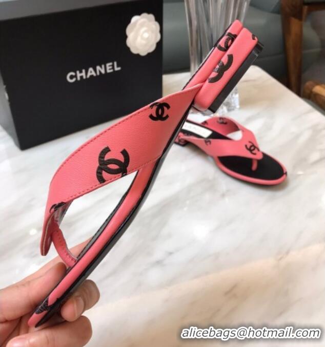 Stylish Chanel CC Printed Lambskin Thong Sandals G38978 Peach Pink