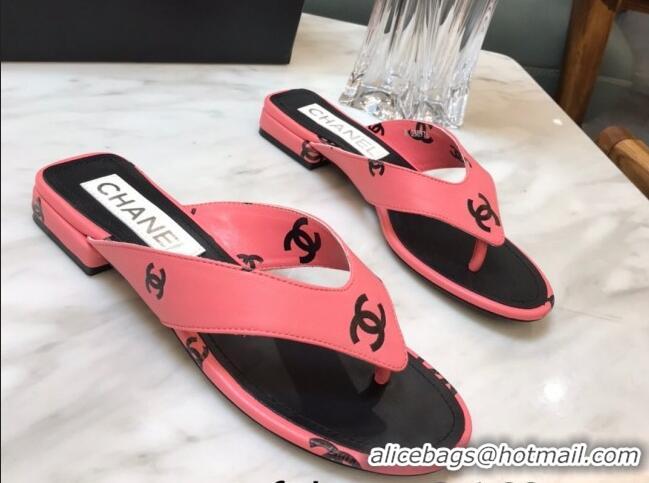 Stylish Chanel CC Printed Lambskin Thong Sandals G38978 Peach Pink