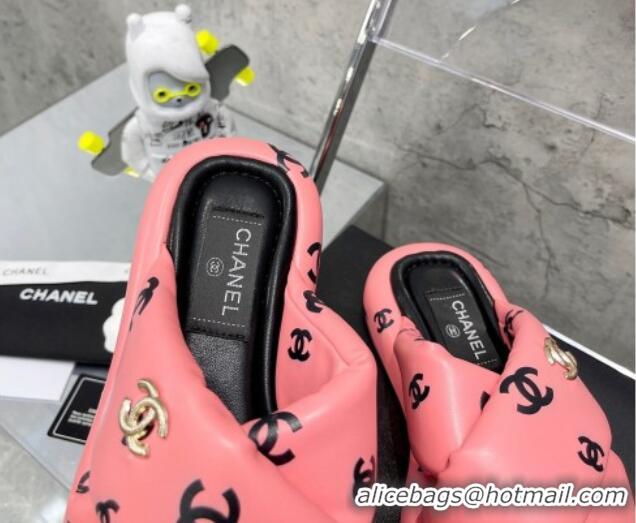 Low Cost Chanel CC Printed Lambskin Cross Sandals Peach Pink 052014