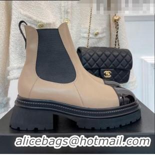 Top Grade Chanel Calfskin Ankle Platform Boots G39208 Beige 2022