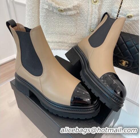 Top Grade Chanel Calfskin Ankle Platform Boots G39208 Beige 2022