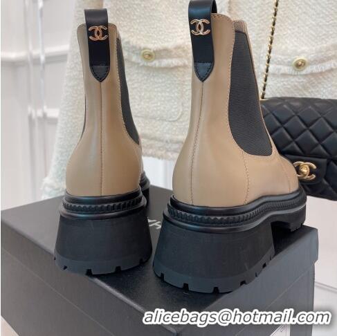 Top Grade Chanel Calfskin Ankle Platform Boots G39208 Beige 2022